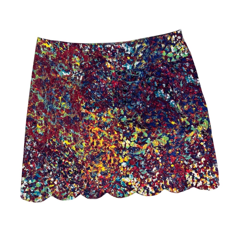 Attyre New York Womens Scalloped Hem Abstract Splatter Paint Mini Skirt Size 4